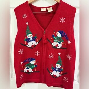 Bobbie Brooks Red Snowman Ski Snow Sweater Vest